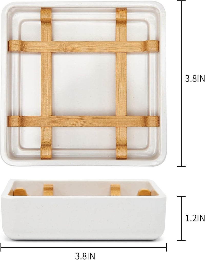 Fufengz Bamboo Soap Dishes for Bar Soap Holders for Shower for Bathroom Sink Bulk Small Wooden Soap Tray Jabonera Pretty Neat Ventilated Soap Dish Disj Disk, Detachable (Single Right Angle White) - Image 2